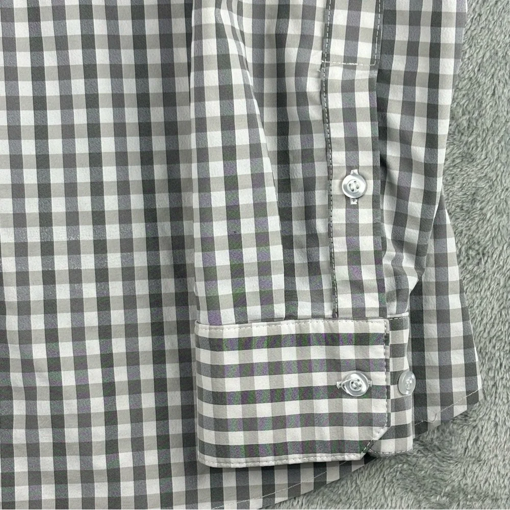 Mizzen Main Shirt Mens XL Trim Fit Performance Button Up‎ Gray White Check